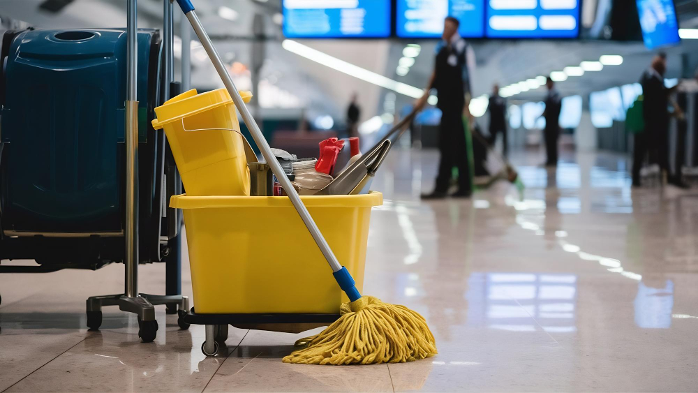 carucior curatenie in aeroport